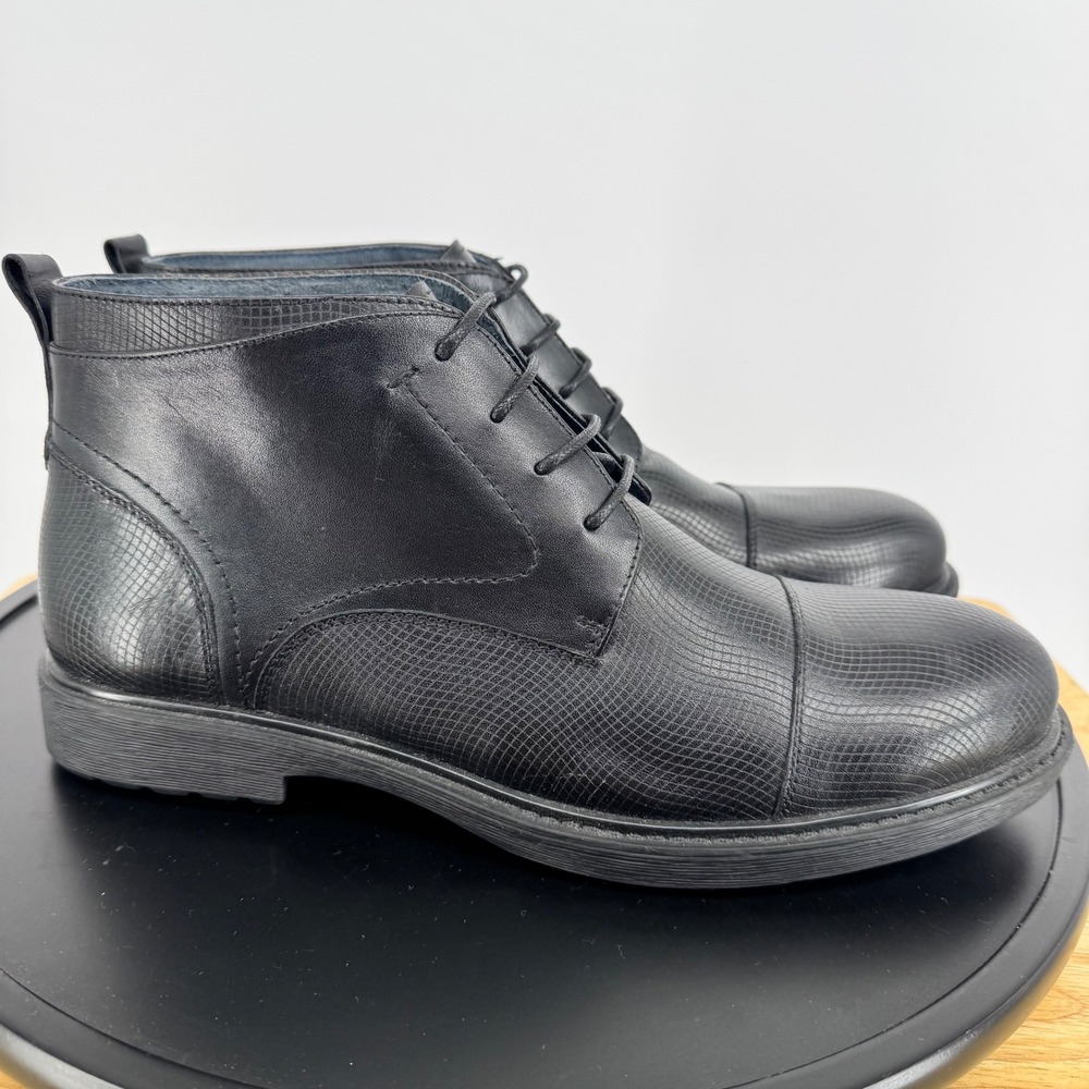 NWT English Laundry Mens Black Leather Chukka Boots EL2214B Textured Cap Toe 10M - Picture 3 of 9